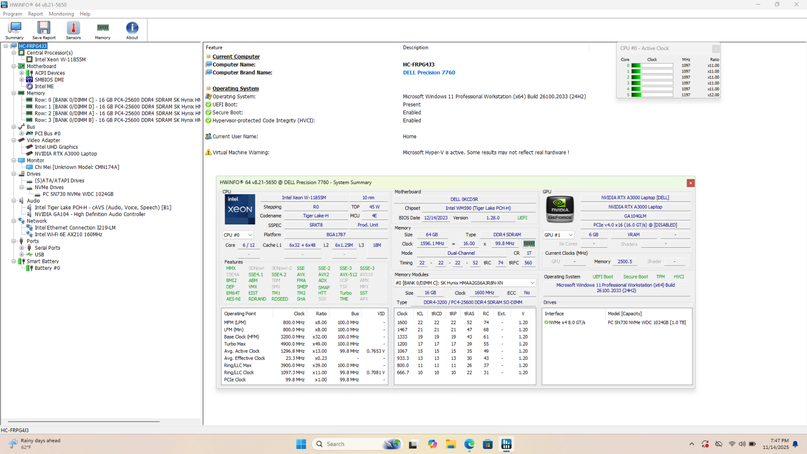 Dell Precision 7760 17.3" FHD, Xeon W-11855M, 64GB, 1TB, RTX A3000 - Photo 7